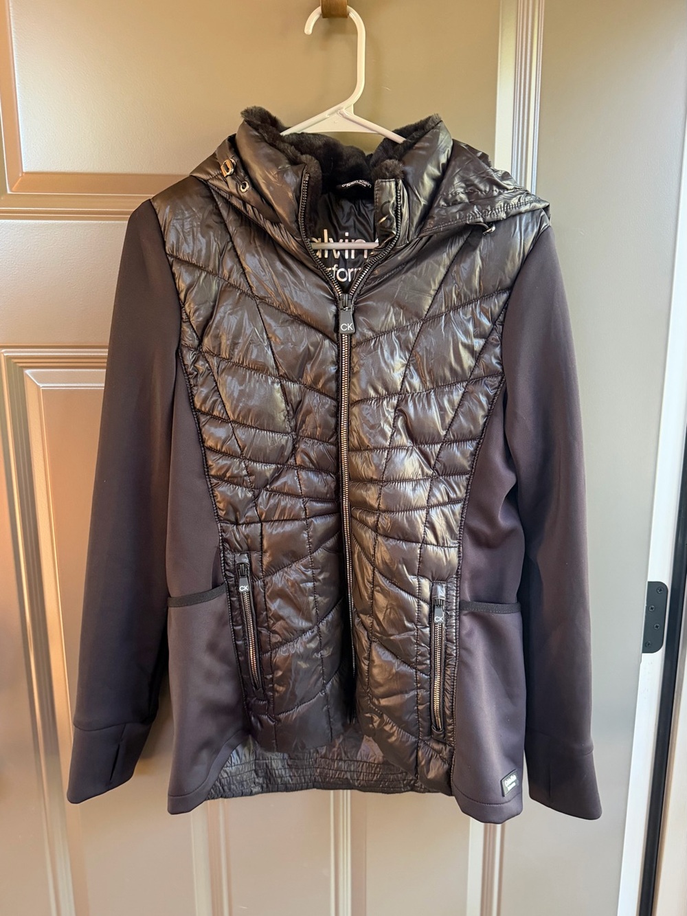 Calvin Klein Performance Mixed-Media Hooded Jacket, Size M